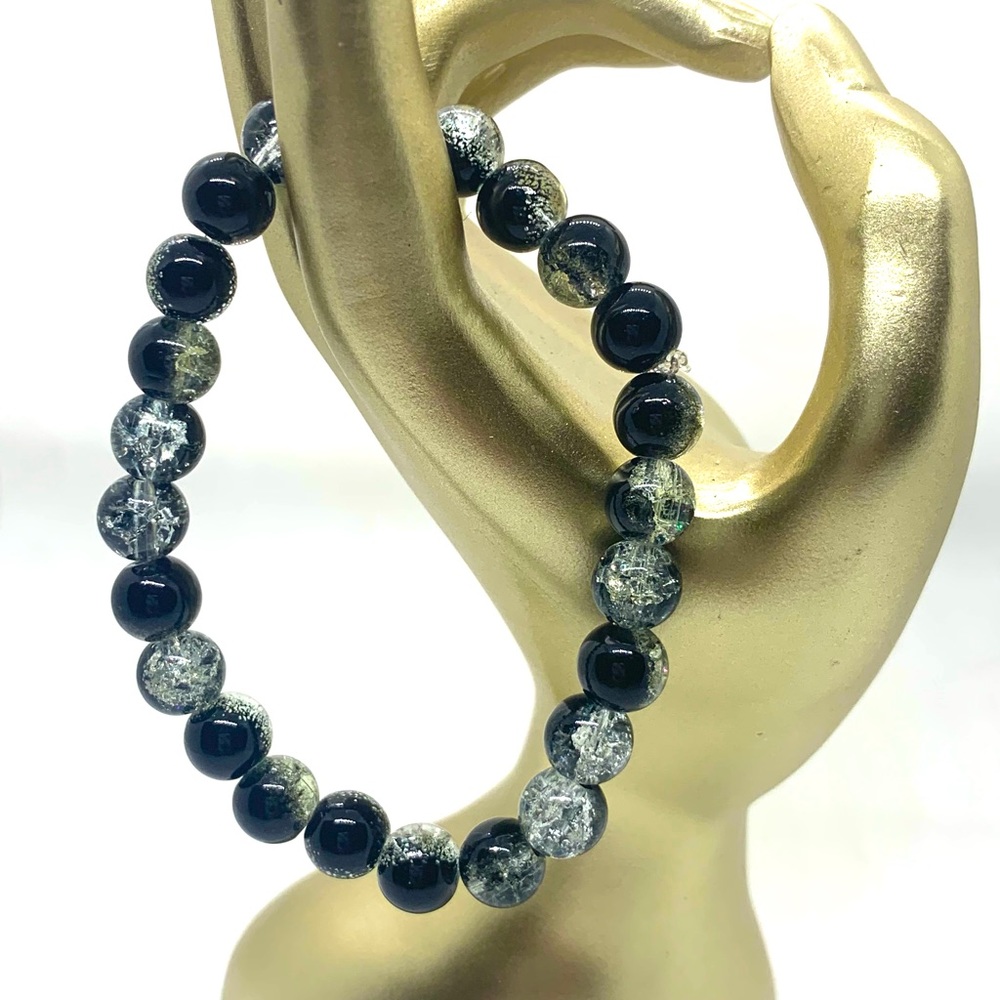 [Black Shadow] Stretchy Elastic Crackle Glass Beaded Bracelet